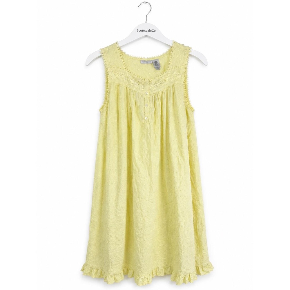 Adonna Nightgown Women XL Yellow Cotton Eyelet Embroidered Ruffle Sleep Gown - Picture 2 of 12